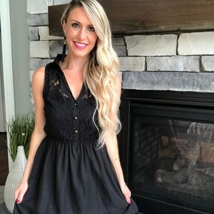 Black Dress with Collared Button-up Lace Top